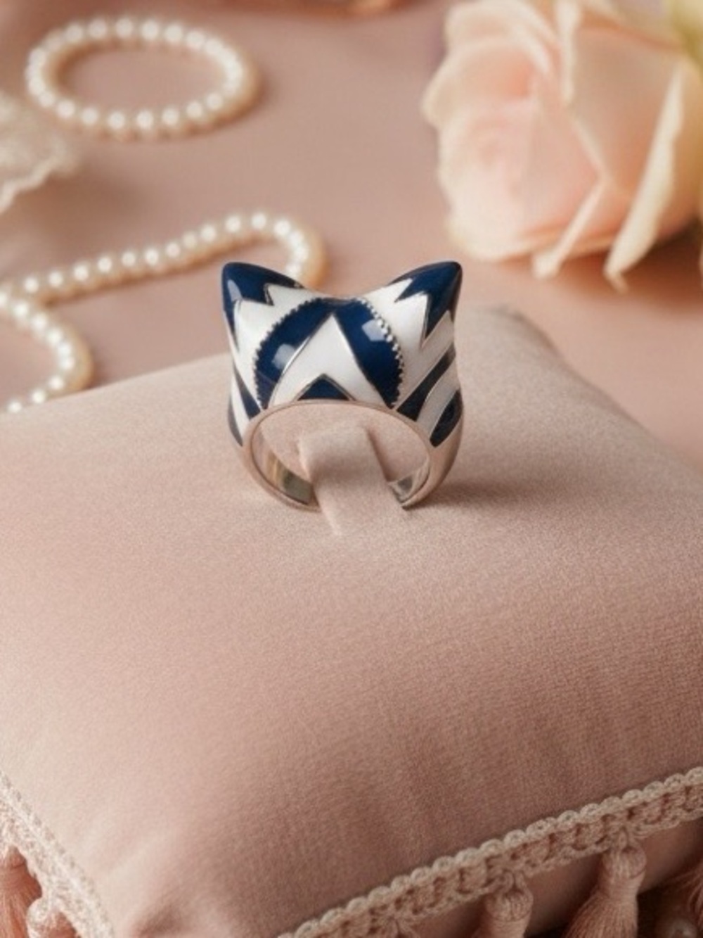 18K White Gold Plated Abstract Cat Ear Statement Ring For Cat Lovers Coquette
